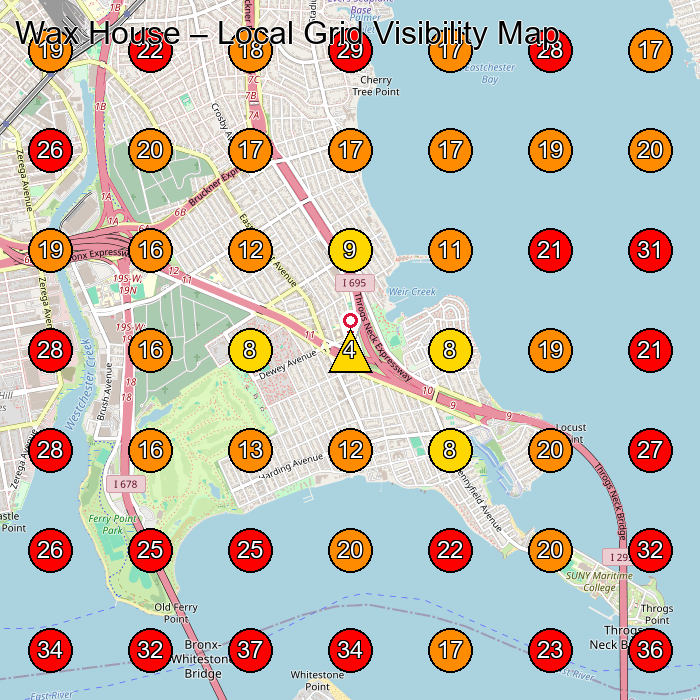 Wax House GeoGrid visibility map for Waxing Hair Removal Service in Bronx